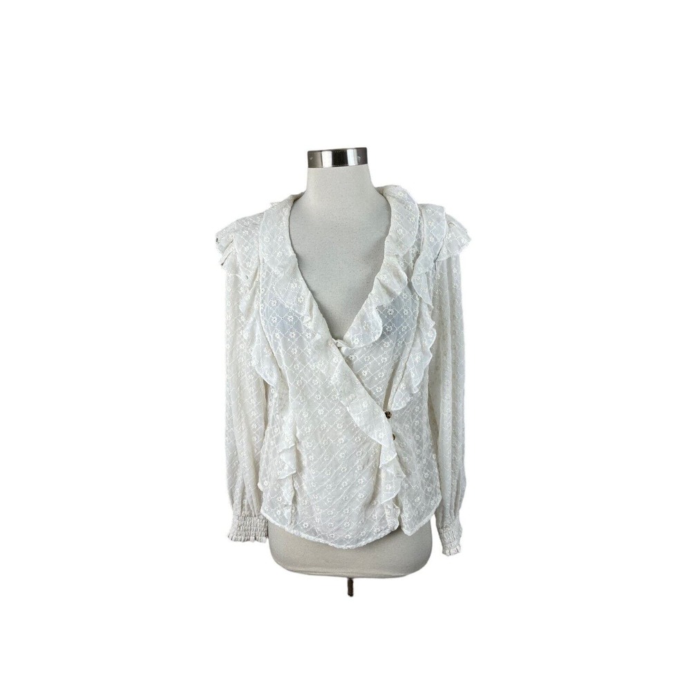 Maeve by Anthropologie Ivory Laila Eyelet Ruffle Blouse US 10 Romantic Victorian